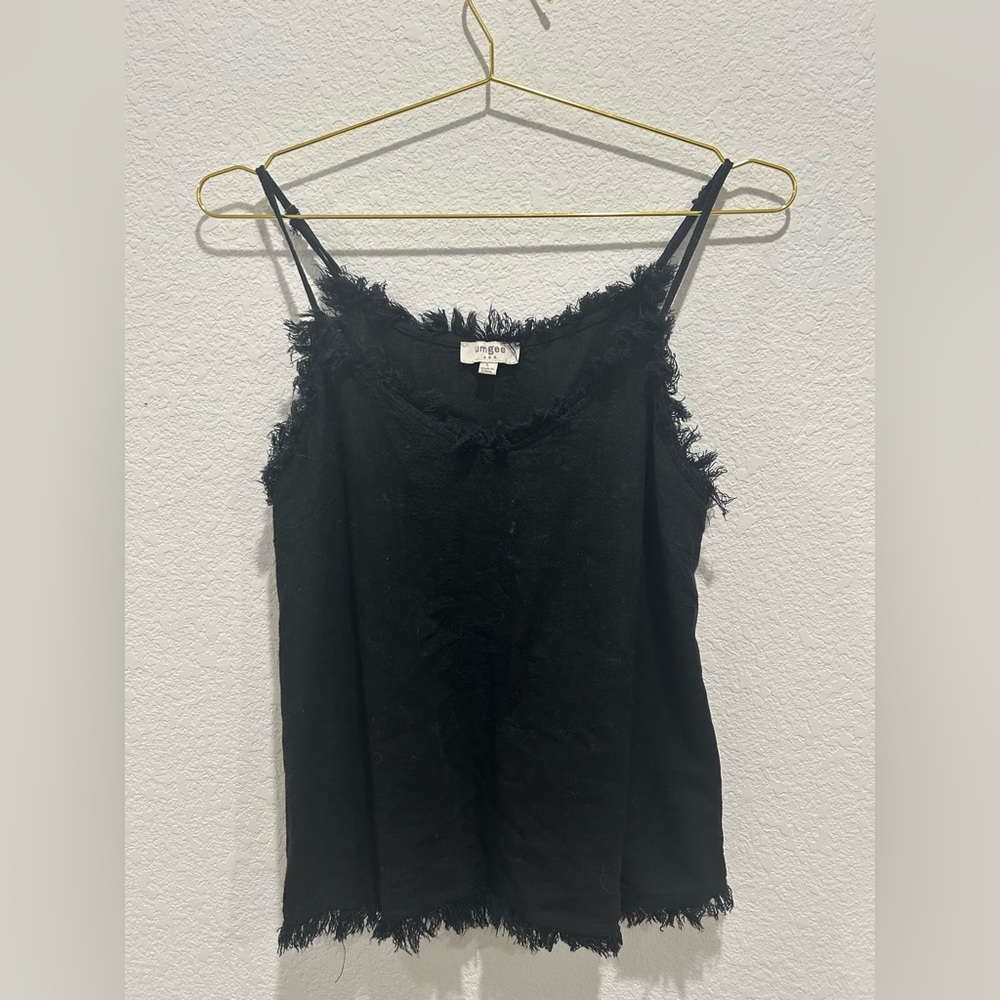 Umgee boutique Black Frayed Edge cotton linen Camisole Top large